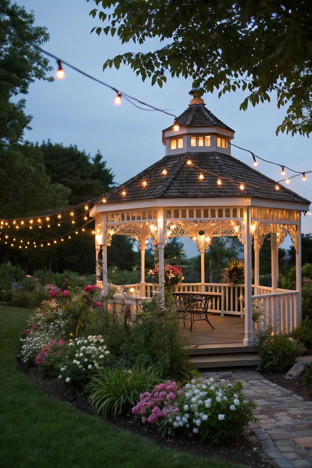 Cafe lights fashion a warm, inviting bistro sensation.