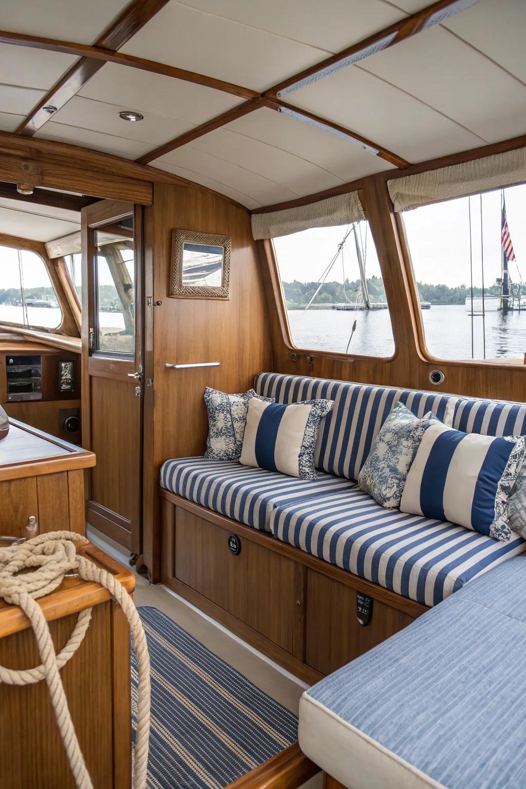 Embrace sea-faring styles for a harmonious and thematic boat interior.