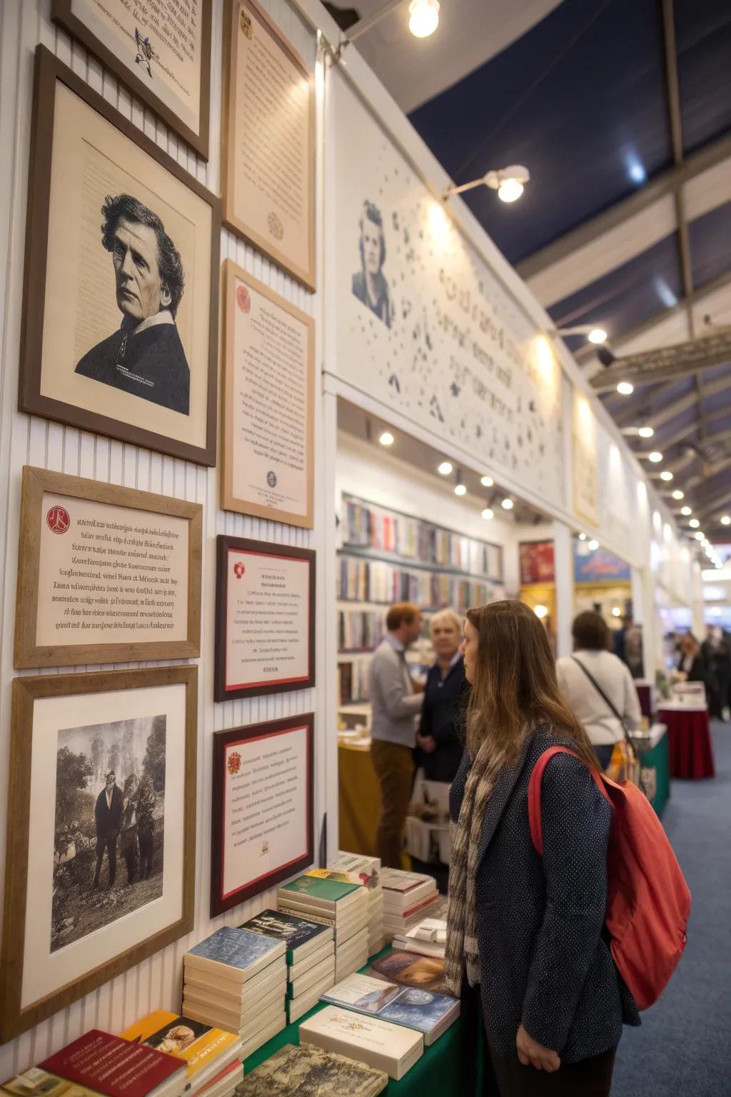 A wall of inspiring literary excerpts adds depth to the book fair.