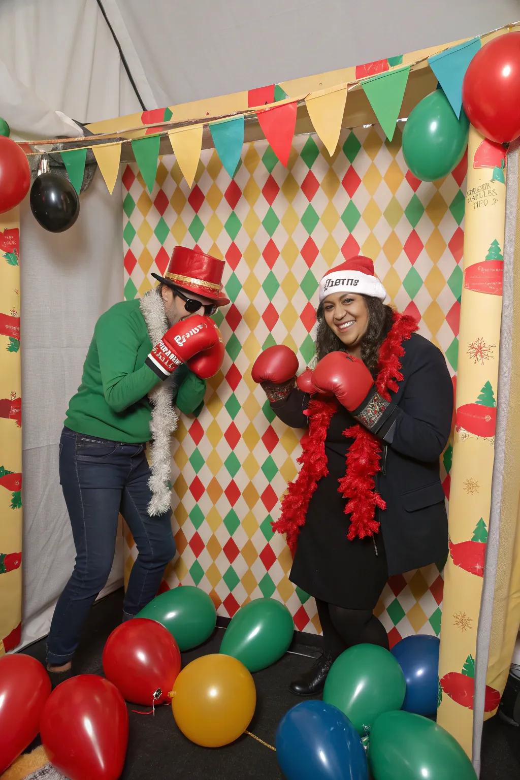 A festive picture area featuring themed props and a striking backdrop.