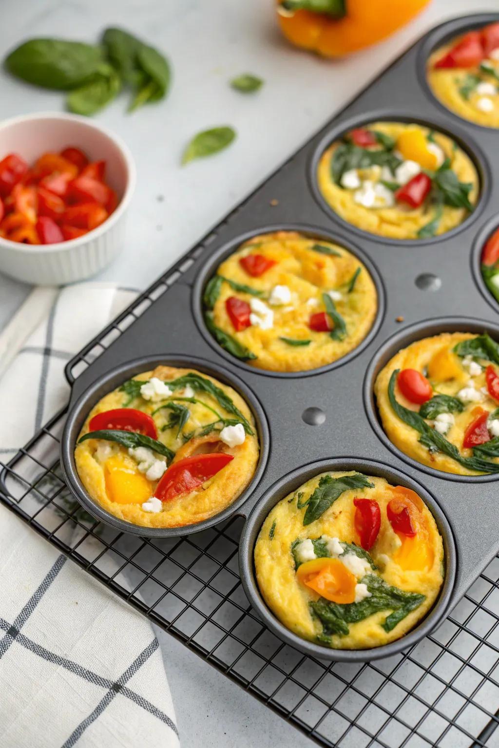Mini frittatas baked to golden perfection—ideal for a speedy breakfast.