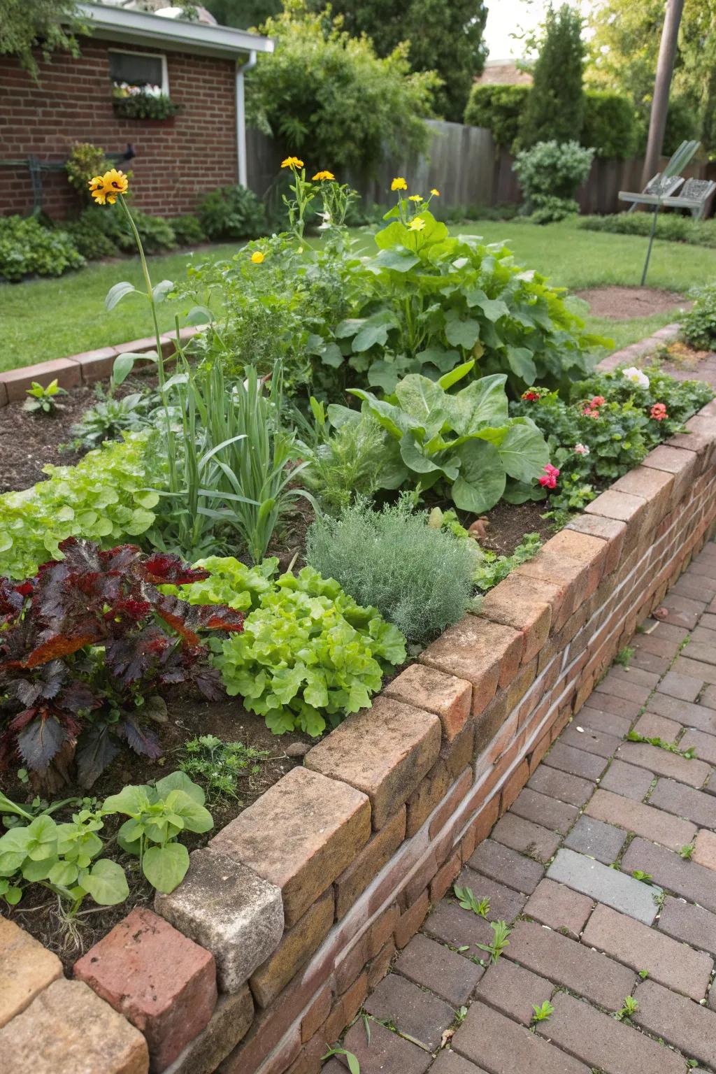 Brick beds with harvestables combine beauty and utility.