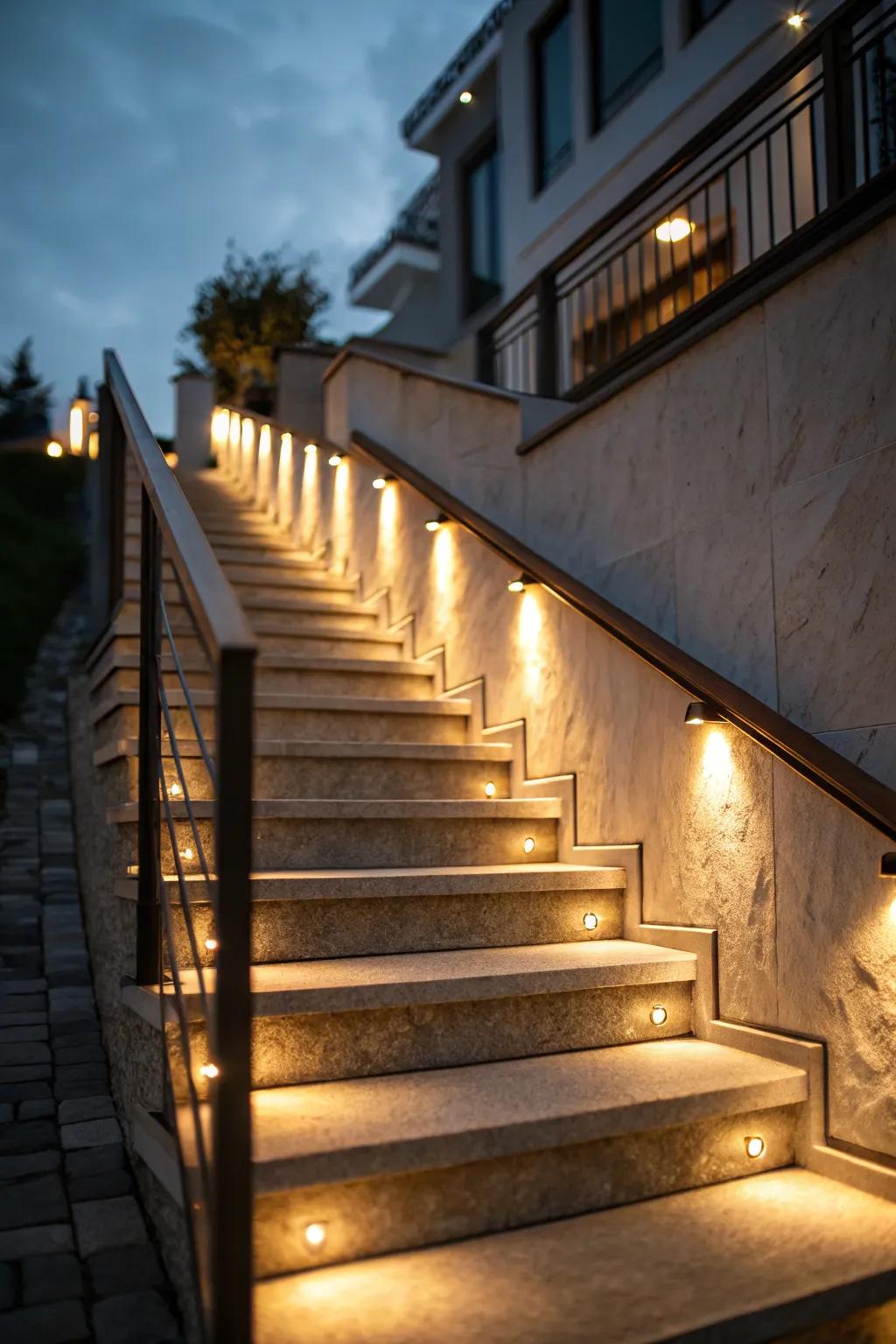 Gentle illumination showcasing a stair bulkhead.