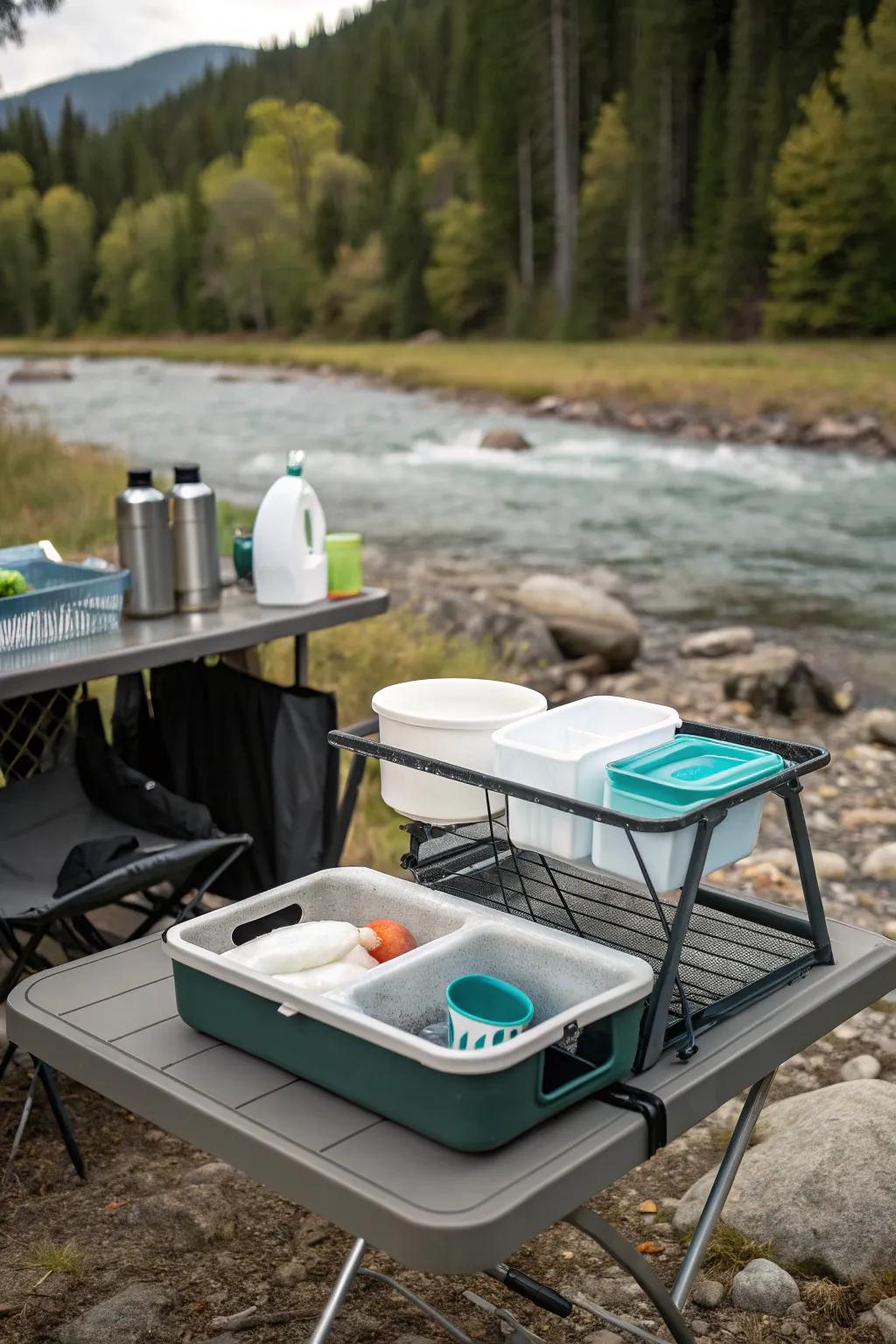 Effective and small-scale dishwashing while traveling.