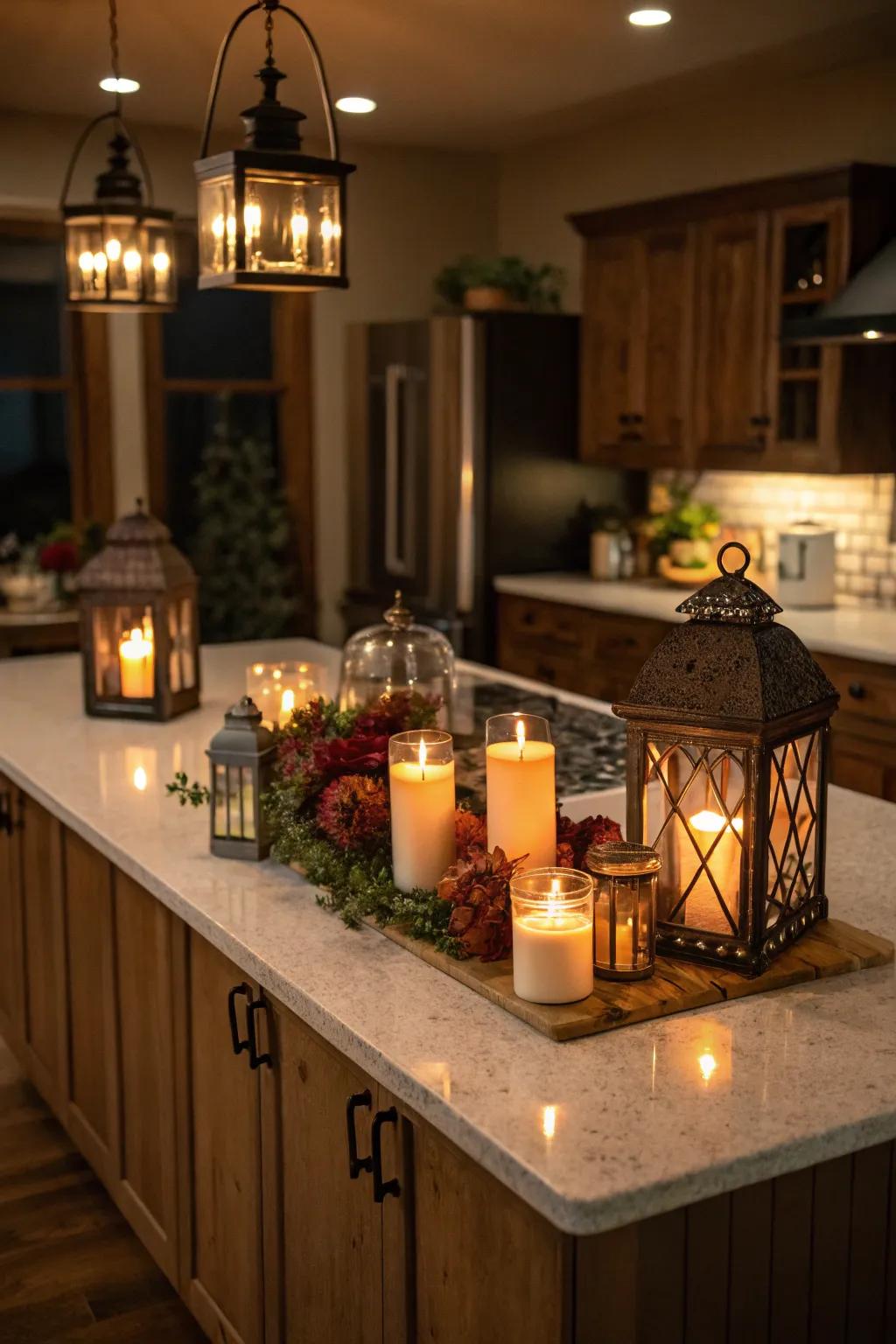 Make a cozy ambiance using lights and lanterns.