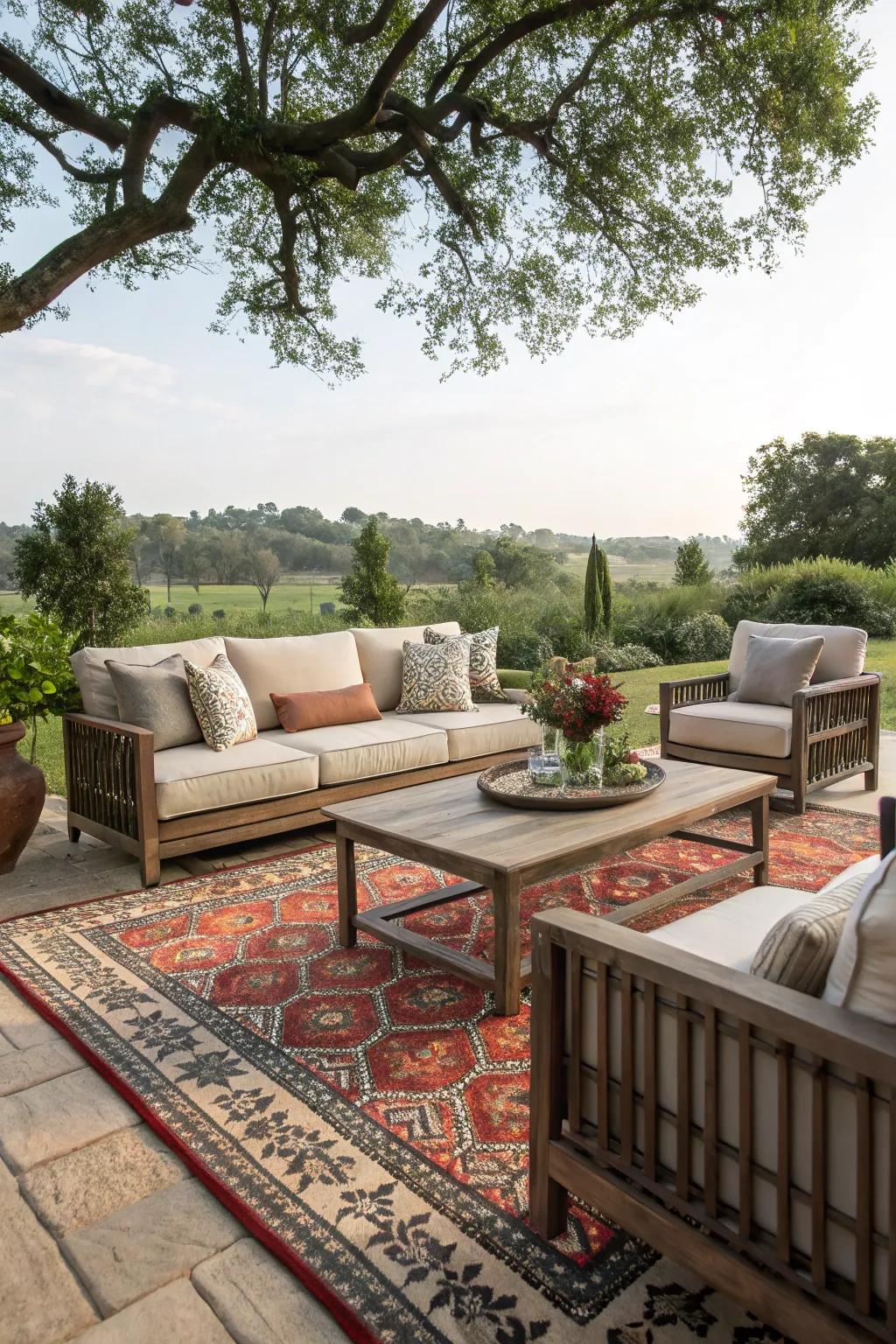 Bring indoor comfort outdoors with a stylish sitting area.