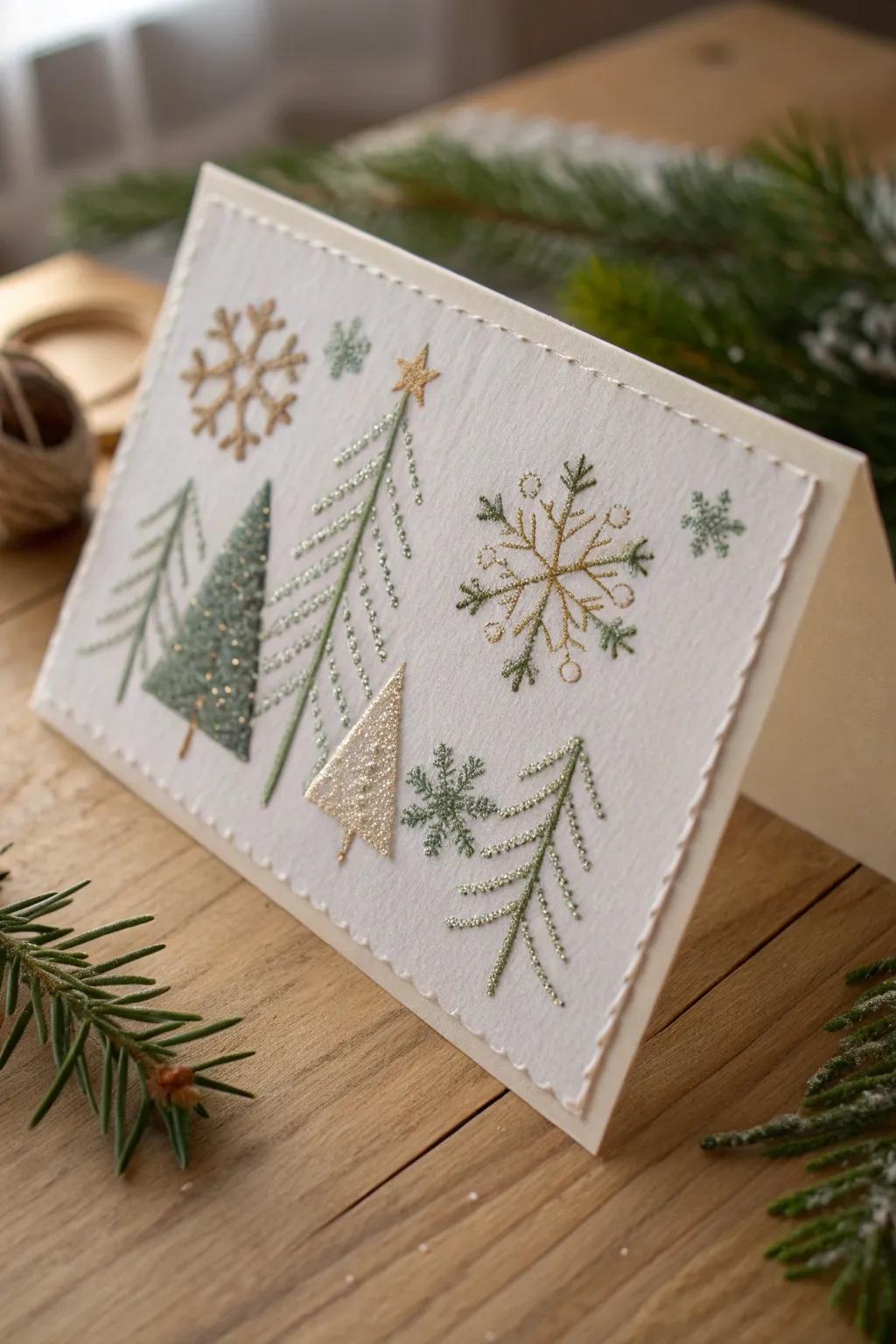 Express your festive joy with a beautifully embroidered Christmas card, where simple elegance meets every stitch.