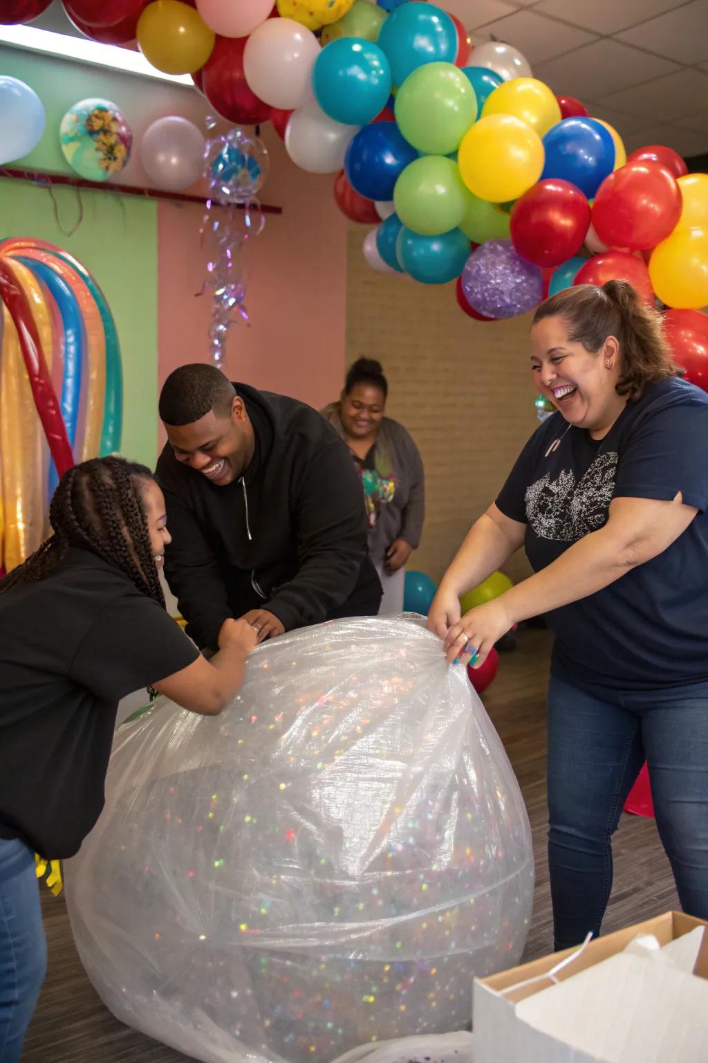 The exhilaration of the adhesive wrap sphere activity, brimming with astonishments and giggles.