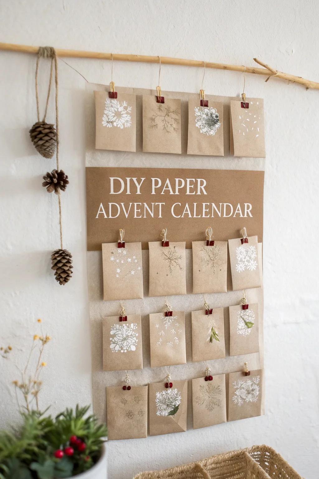 Countdown to Christmas using this simple DIY paper advent calendar, where simplicity blends with natural beauty.