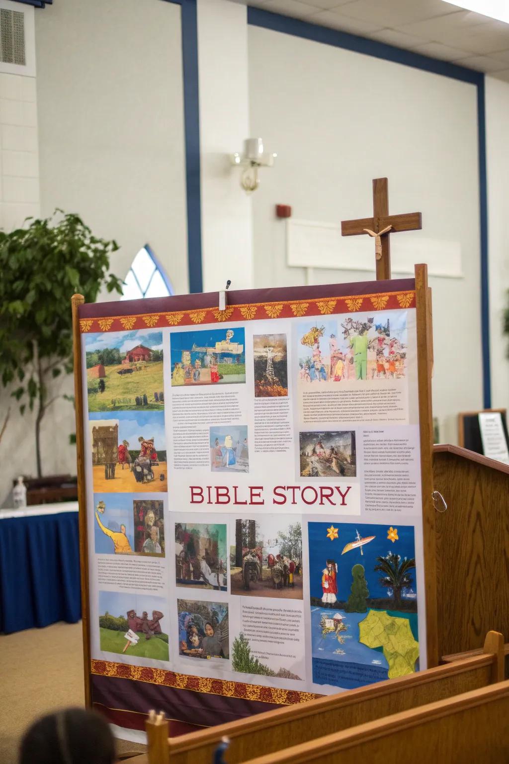 A visually engaging announcement board that narrates a biblical story.