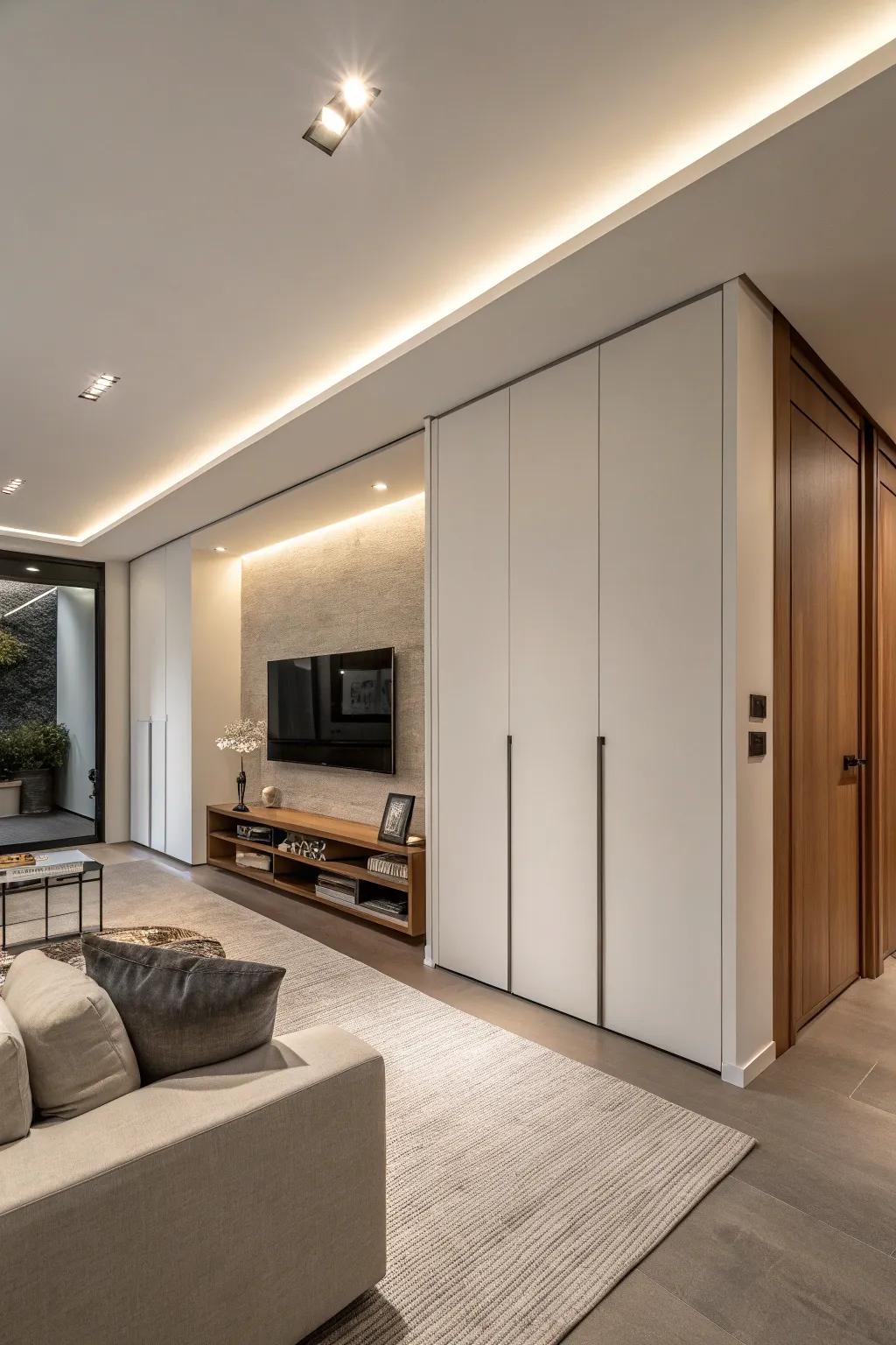 Concealed panels contribute an intriguing surprise component.