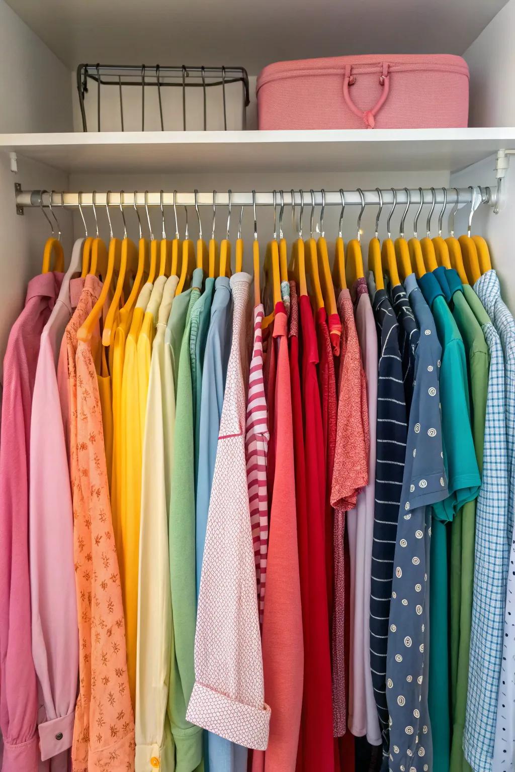 Colorful rods add a playful, artistic touch, transforming your closet into a vibrant space.