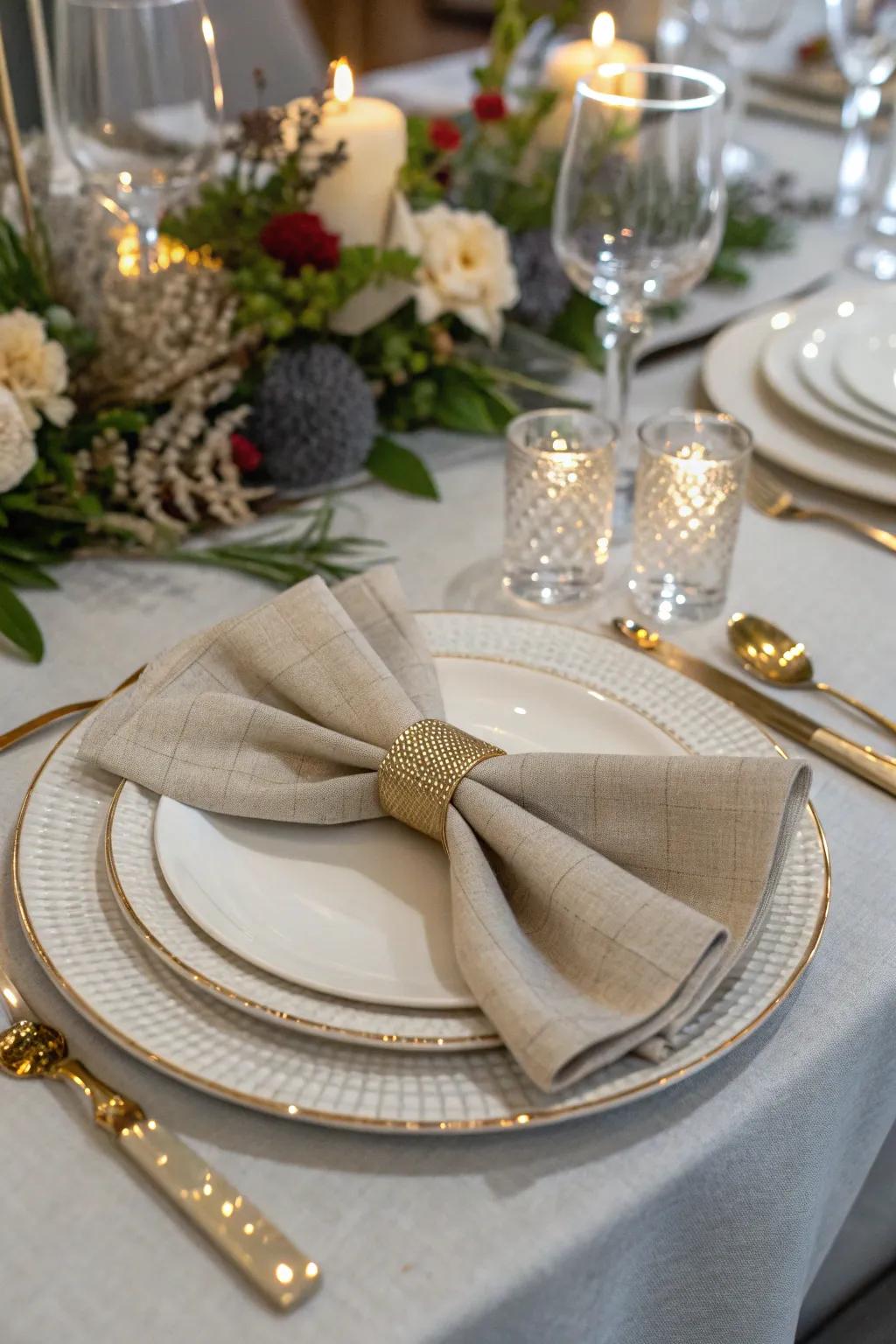 The butterfly knot napkin fold introduces a playful touch to your decor.