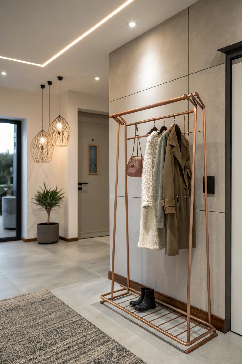 This DIY copper rack will lend your room a sleek vibe.