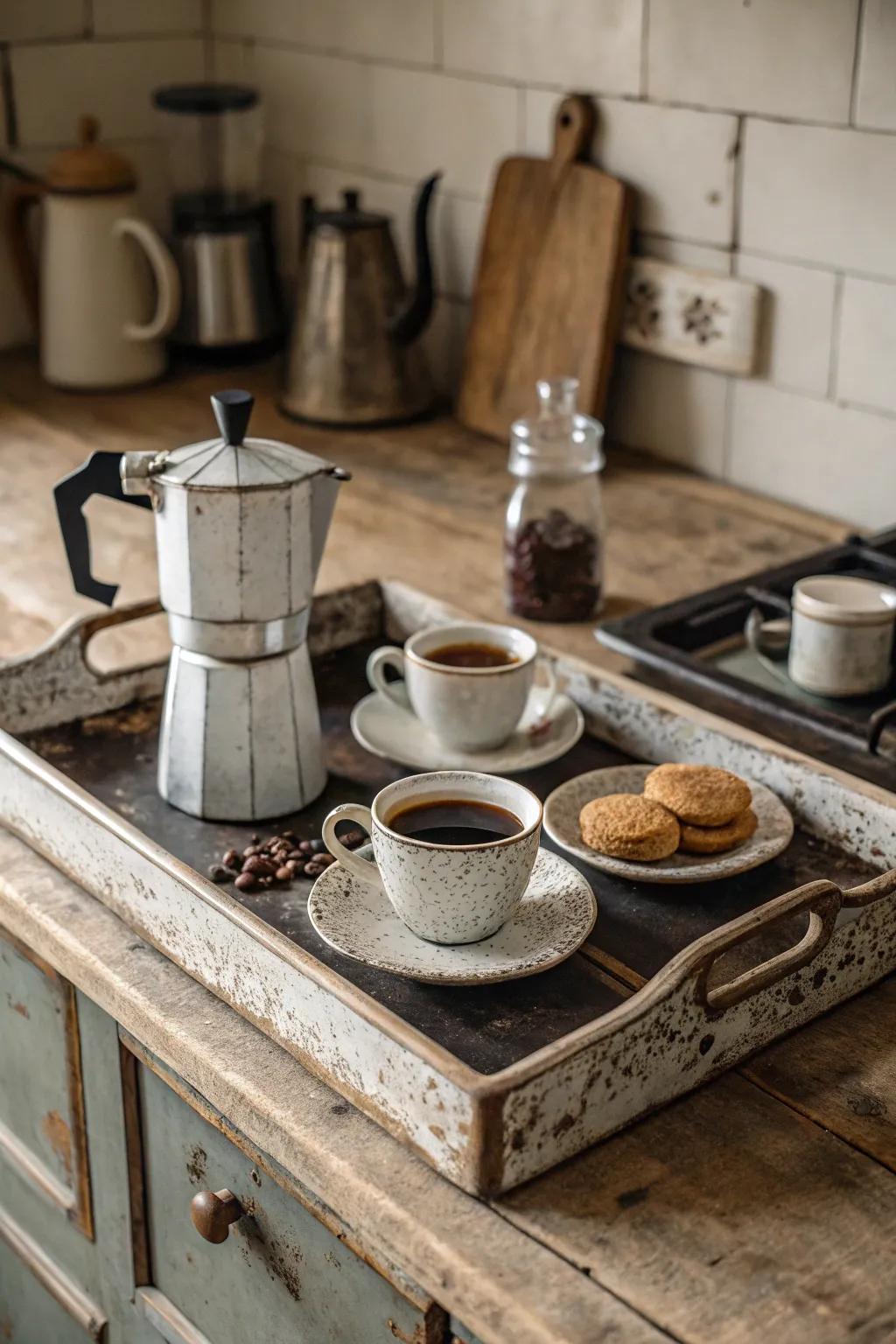 Vintage aspects introduce beauty to the coffee bar.