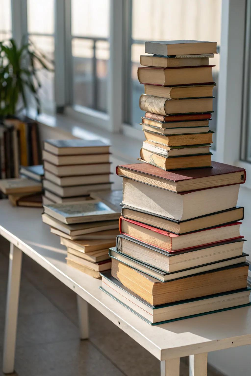 Varying book heights fashion dimension and intrigue.