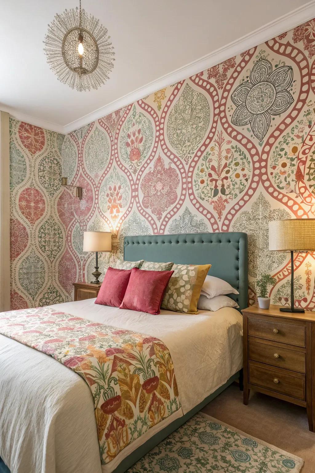 Artistic patterns bring a dynamic touch to this room.