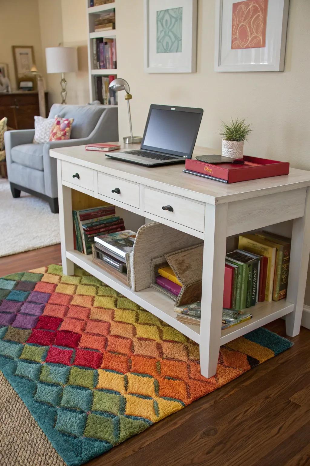 A rug defines the office space with design and ease.