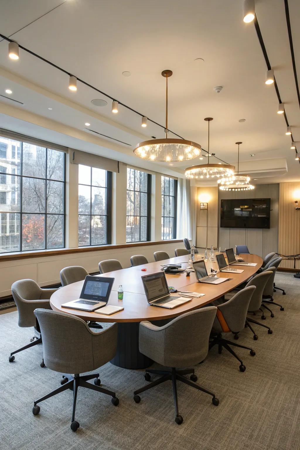 Elliptical tables are perfect for collaborative and inclusive meetings.