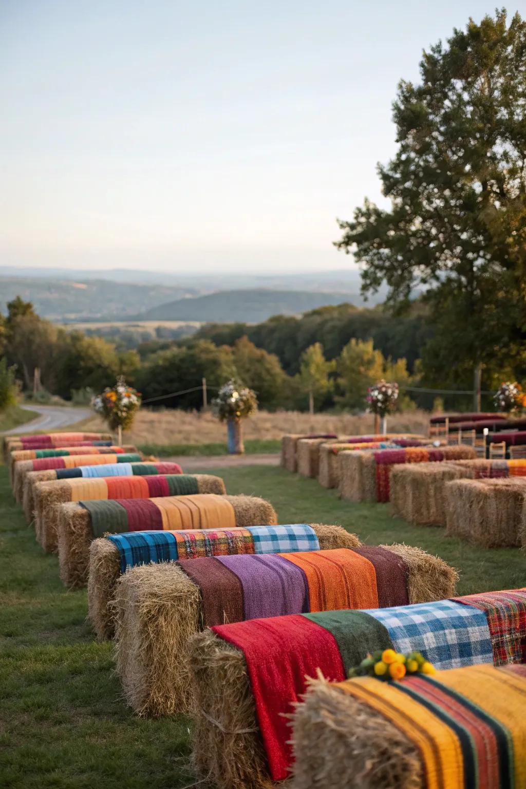 Grass bundle seating offers down-to-earth charm and relaxation.