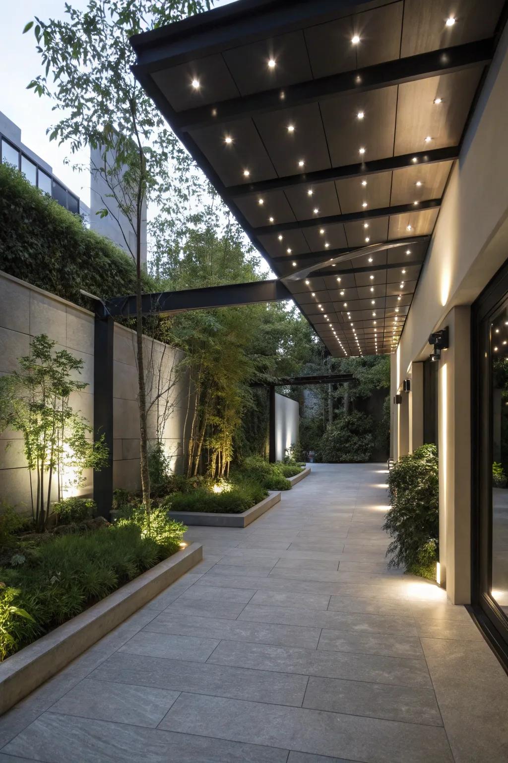 Hidden lighting offers an elegant, minimalist style on the patio.