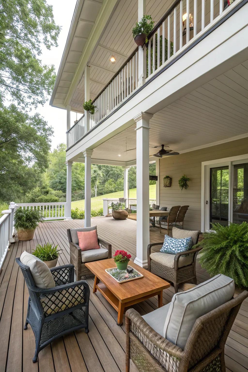 Multi-tiered decking crafts distinct areas while keeping the flow.