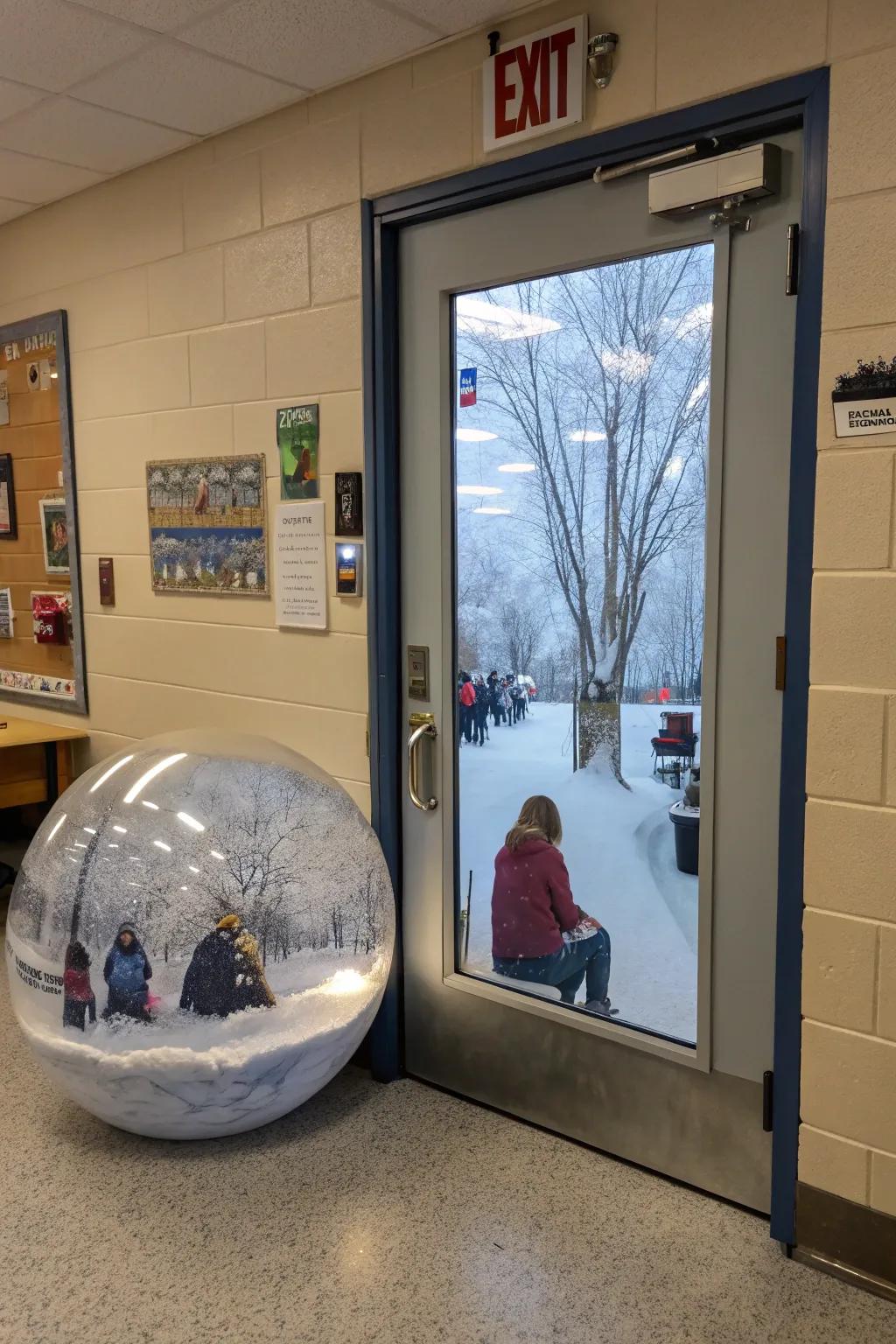 An educational doorway showcasing a bewitching blizzard orb consequence, encapsulating a wintry vista.