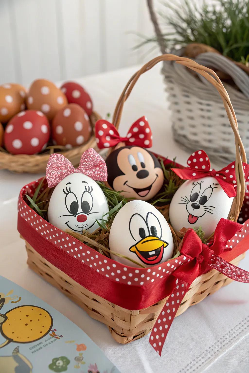 Character face eggs adding a personal touch to presents.