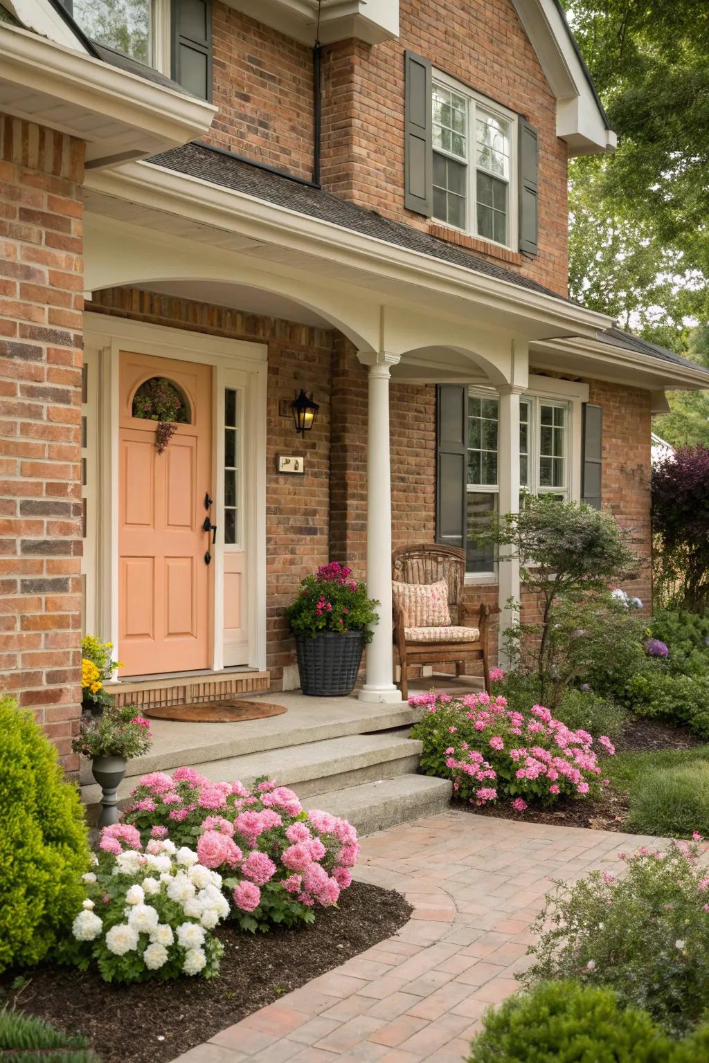 Gentle and inviting soft peach door.
