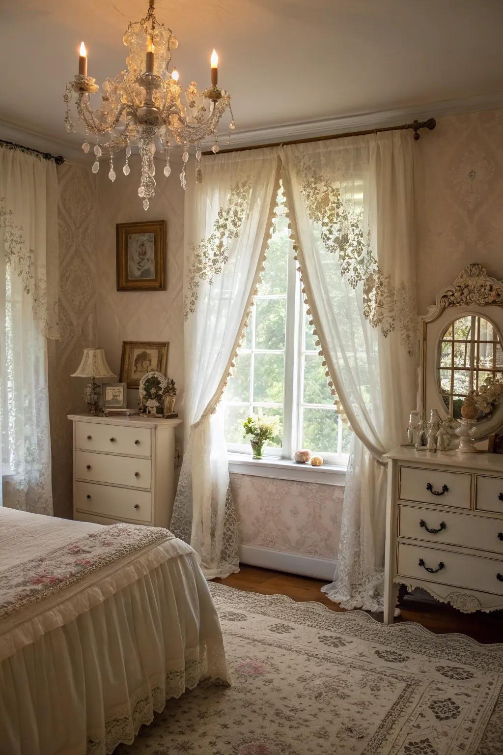 Contribute vintage allure to your bedroom with delicate lace valances.