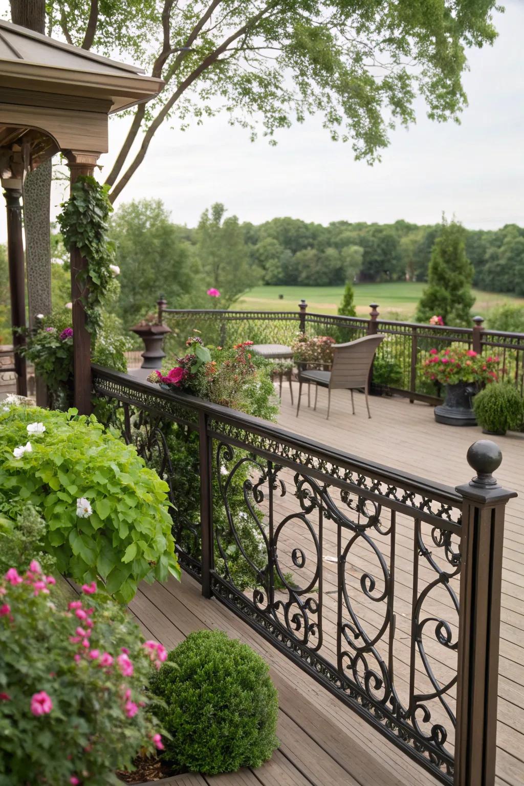 Wrought iron railings offer timeless elegance.