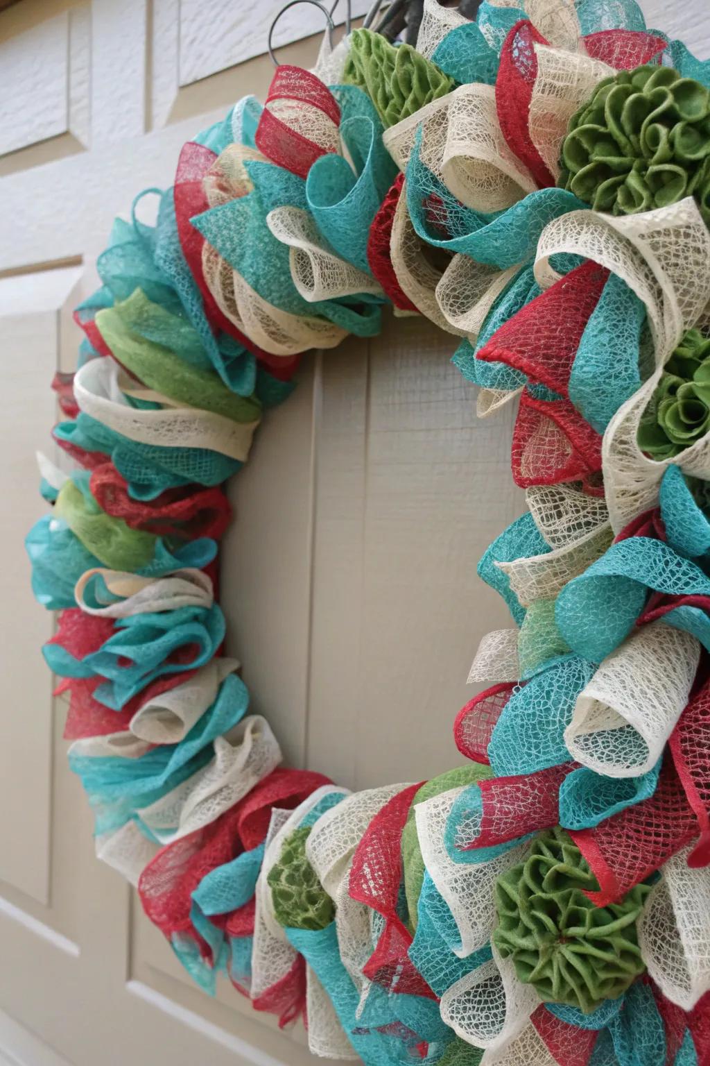 Reclaimed materials conceive a chic and sustainable wreath composition.