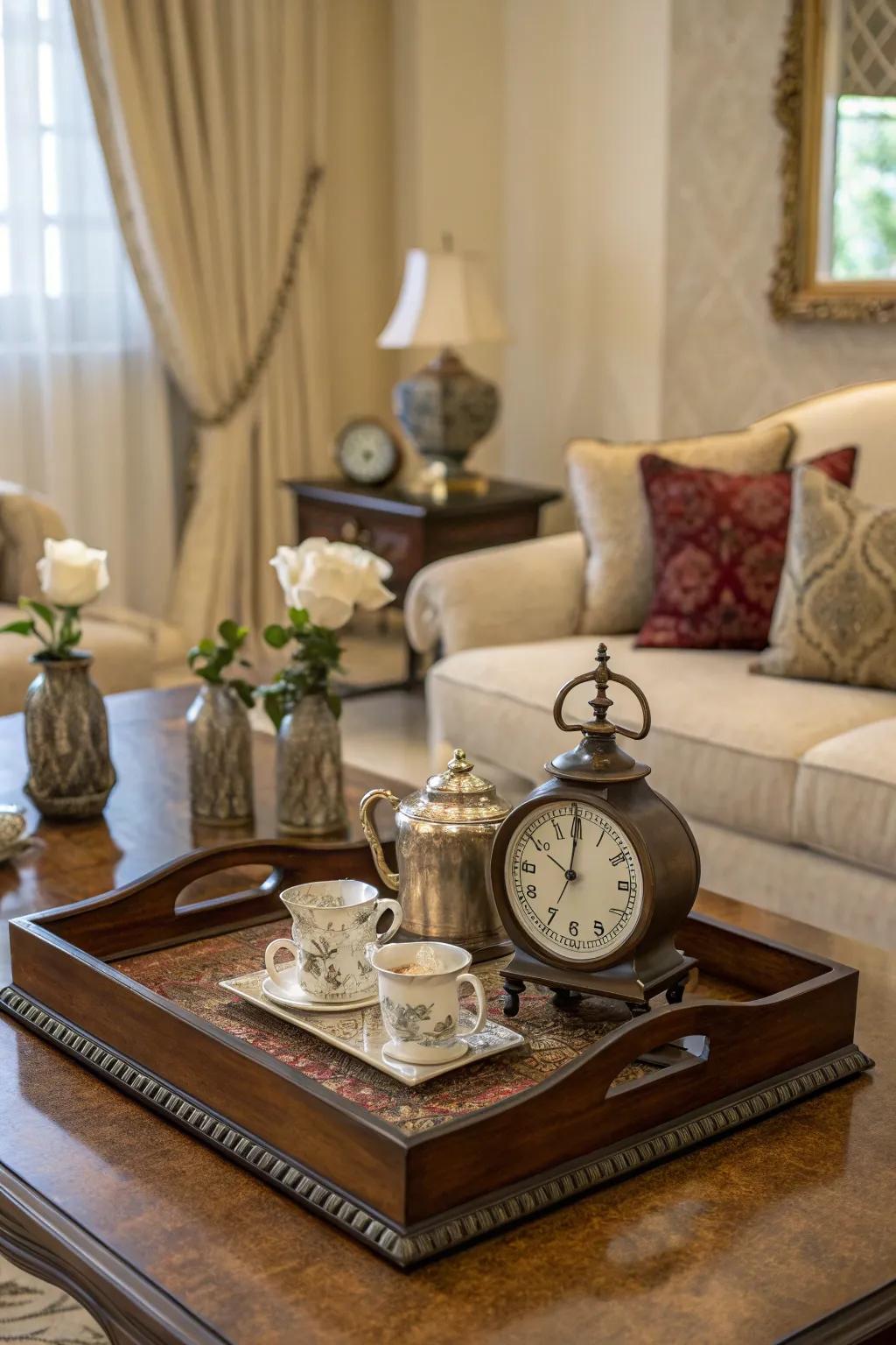 Classic resonances featuring an heirloom object on a showpiece base.