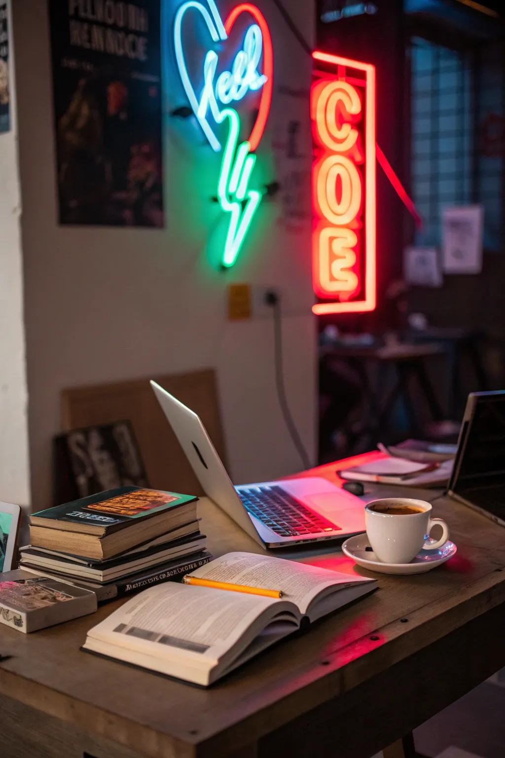 Unconventional lighting adds a unique flair to your desk.