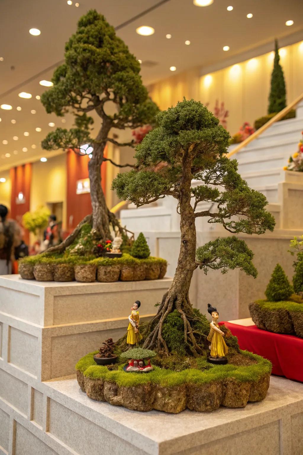 Wire and lichen arboreal elements append a natural nuance to the Golu configuration.