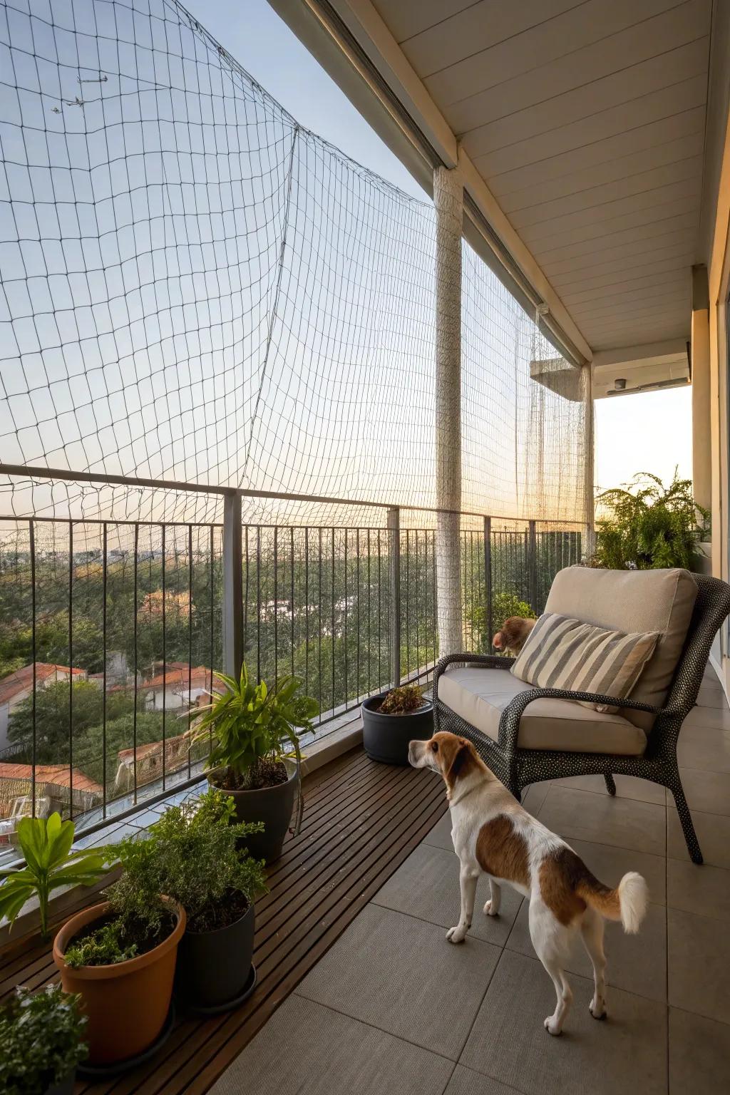 Pet balcony netting adds extra protection.