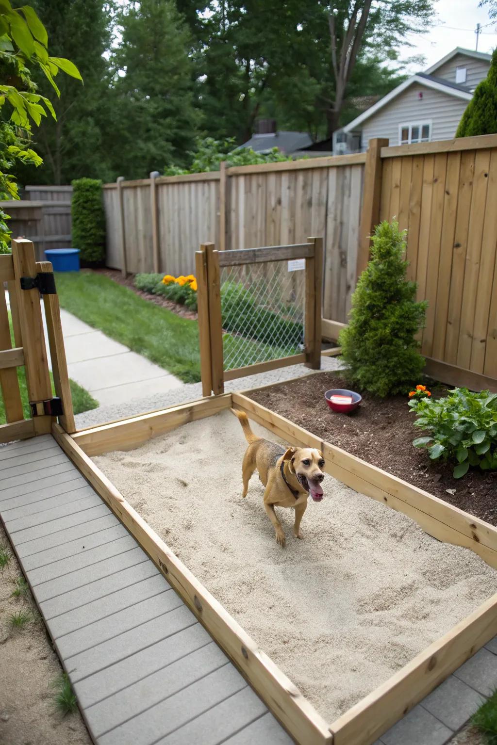 A sandpit furnishes a designated digging location for your dog.