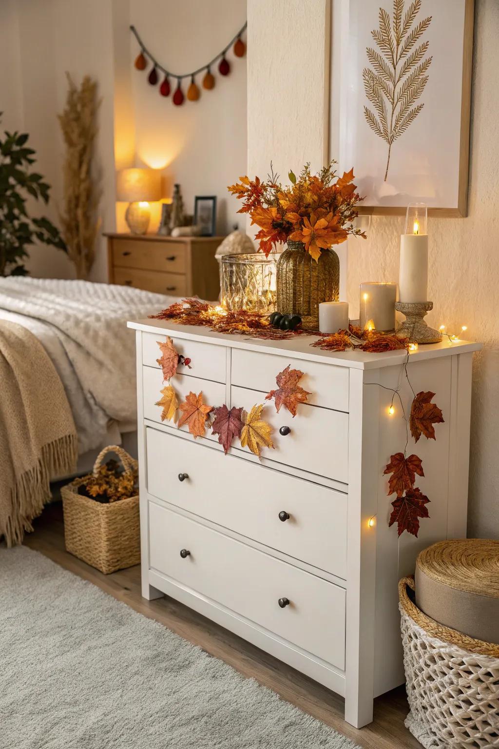 Seasonal decor sustains a revitalized dresser presentation.