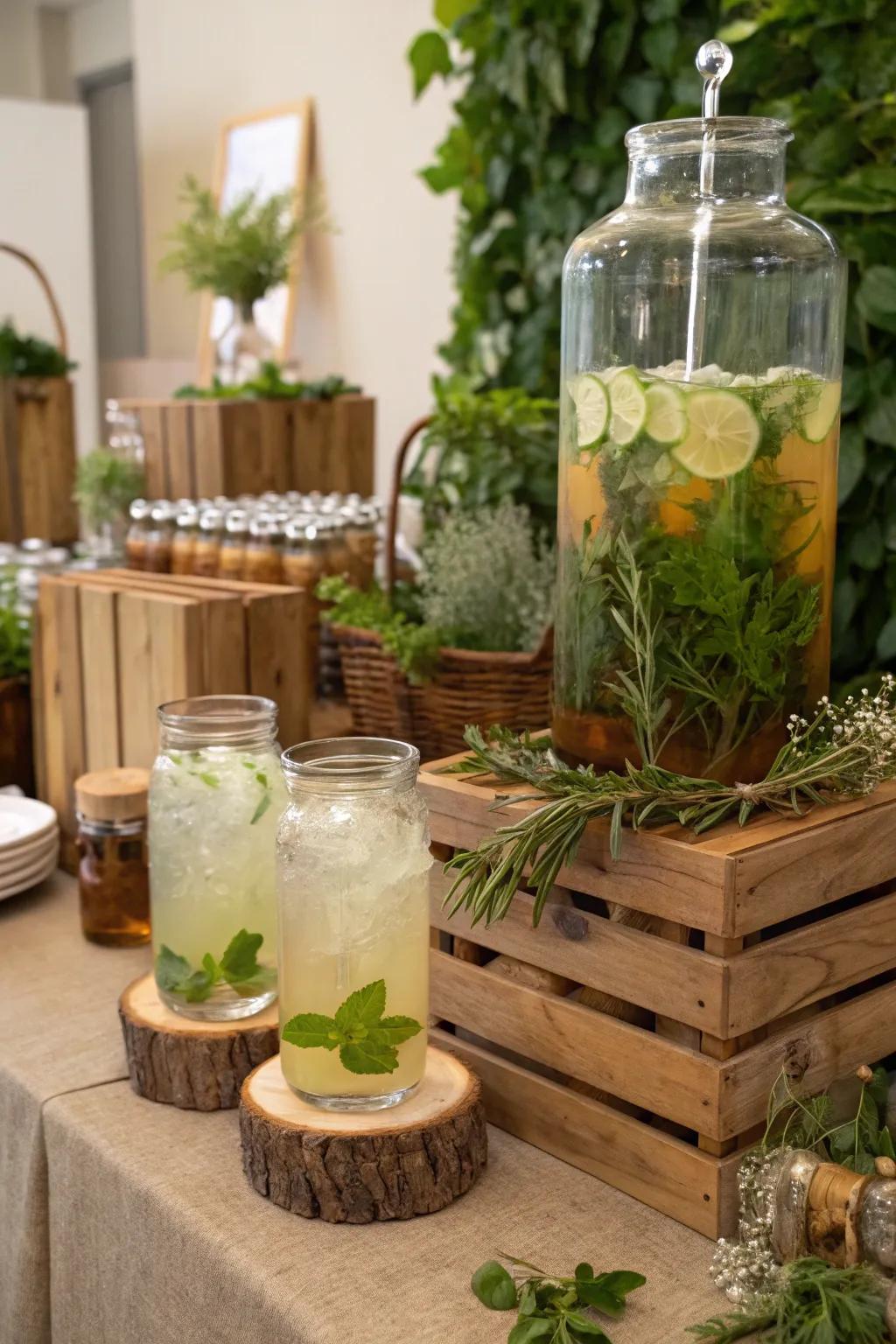 Herb-enhanced drinks offer refreshing natural flavors.