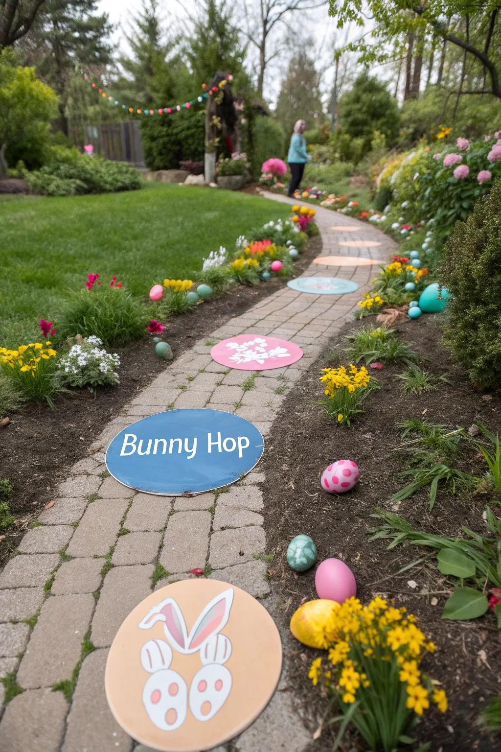Motivate active frolic with a bunny bound game along the route.