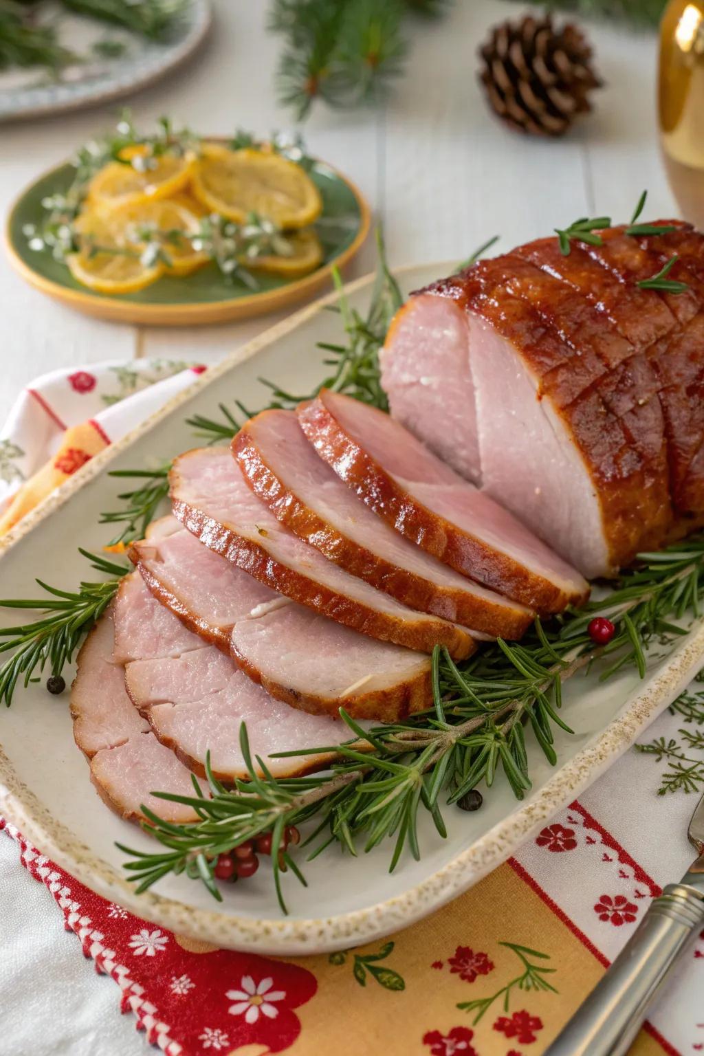 Glazed meat slices, a savory centerpiece for Easter brunch.