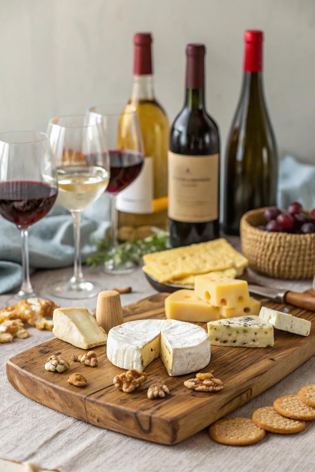 An elegant wine and cheese pairing setup encouraging conversation.