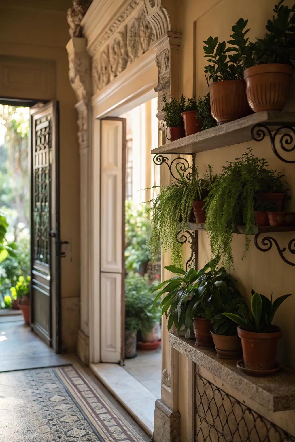 Trimwork doubles as a plant display for added greenery.