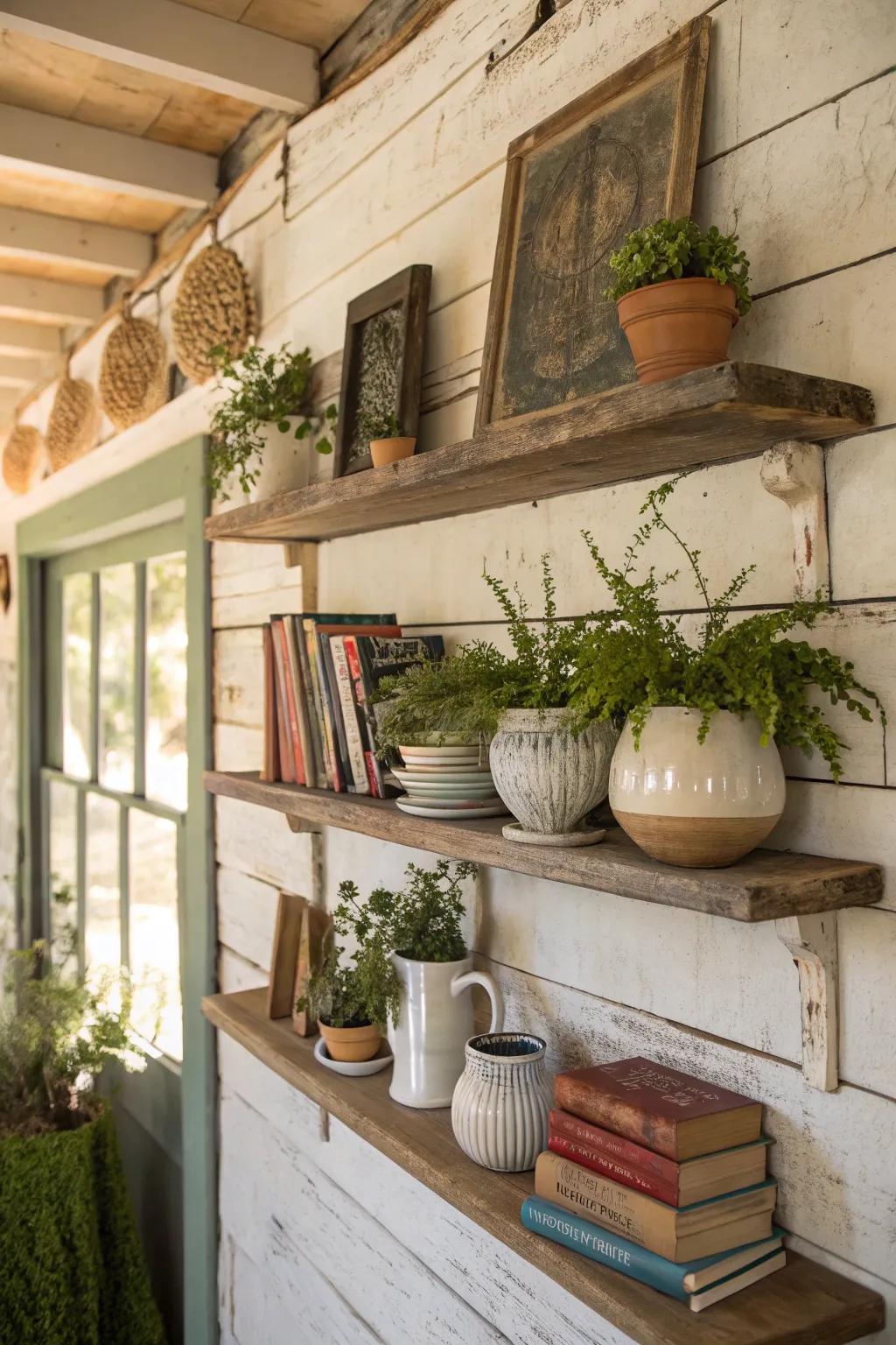 Wall mount shelves for a neat and layered aesthetic.