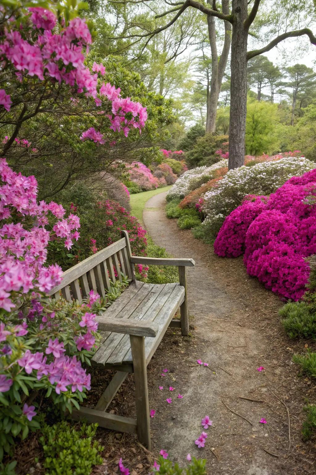 Relax in a peaceful corner surrounded by beautiful azaleas.