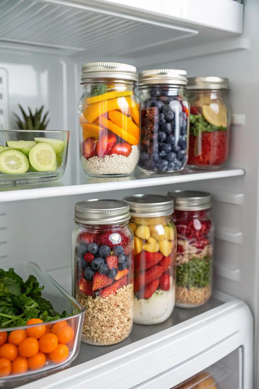 Mason jars deliver a clean, consistent storage option.
