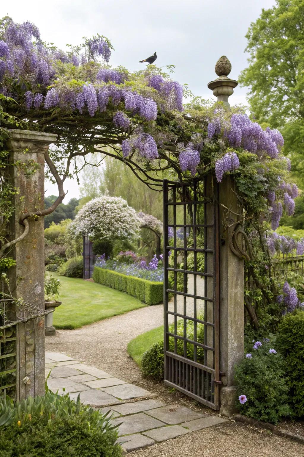 Trellis crest lets rambling flora make a declaration.