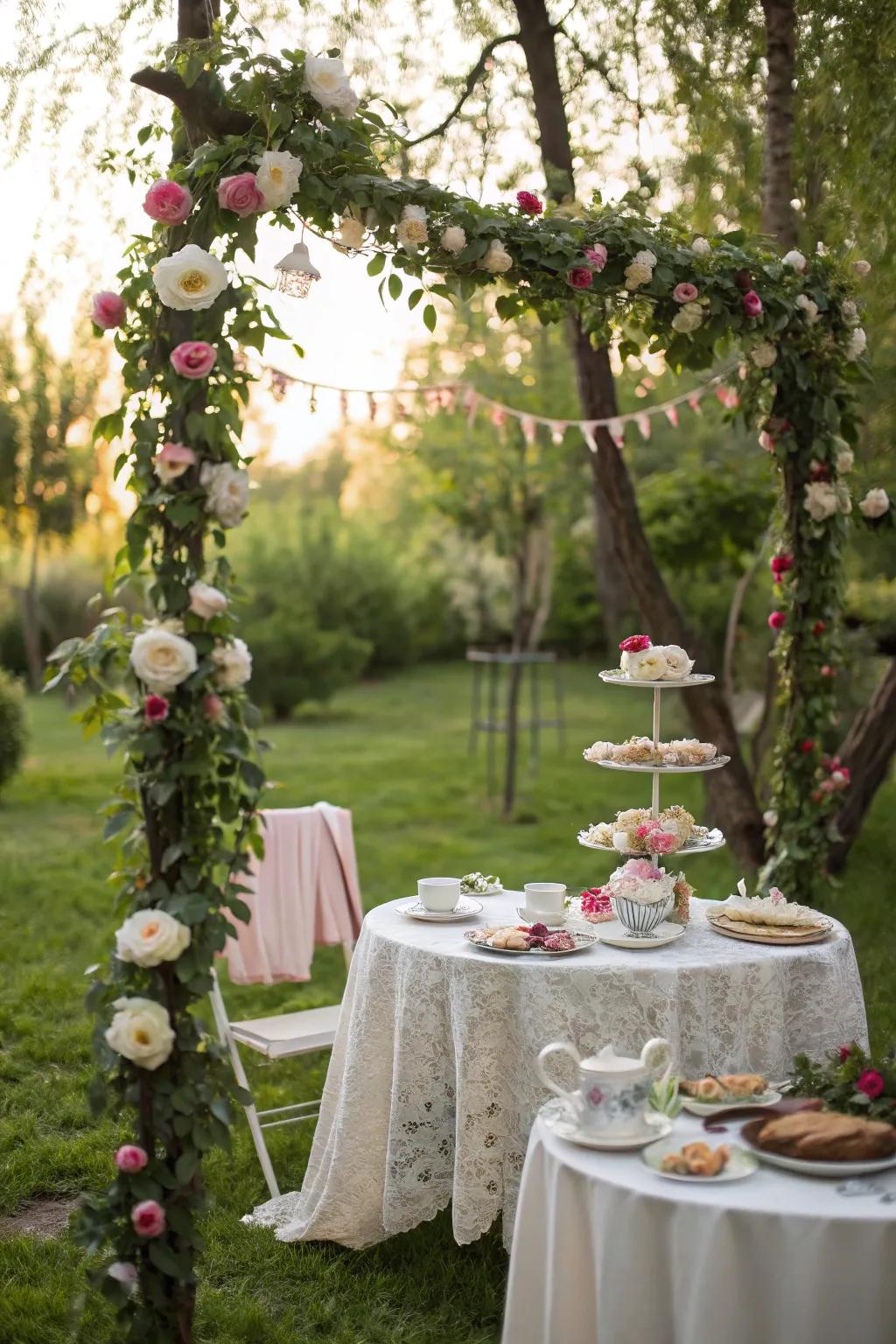 Blossom garlands infuse the area with natural splendor and color.