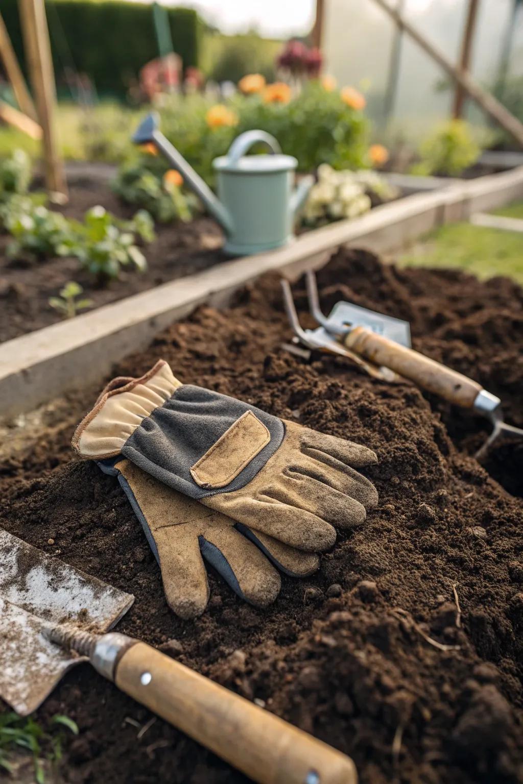 Maintain hand protection with hard-wearing gardening gloves.