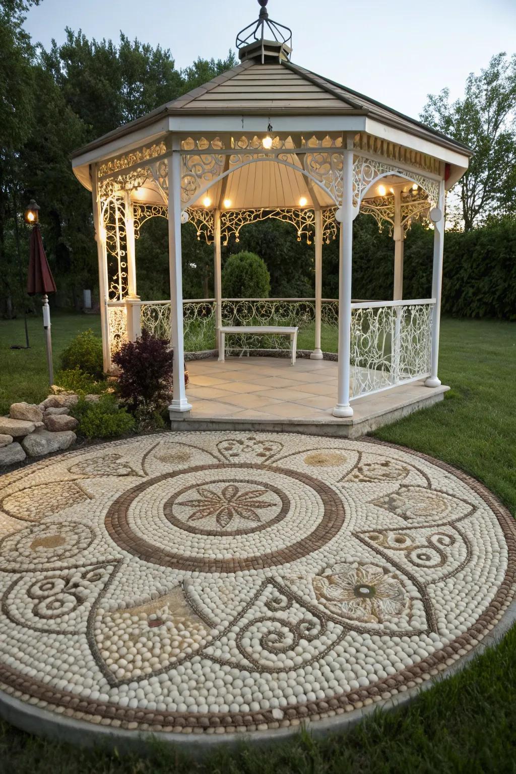 Pebble arts transform floors into stunning art pieces with unrefined charm.